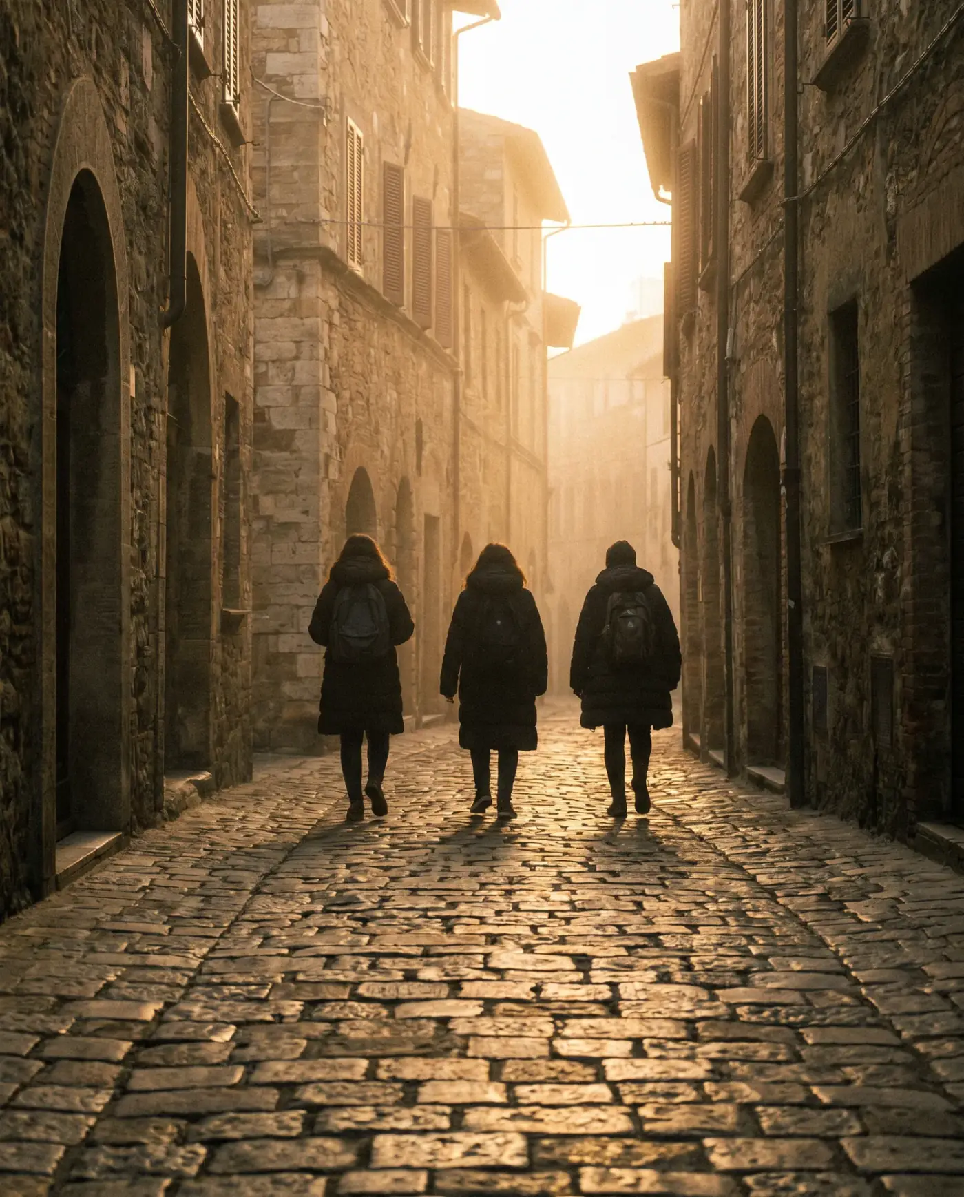 A documentary 4:5 frame evoking church pilgrimage and holy land tours — natural light, single subject, calm composition.