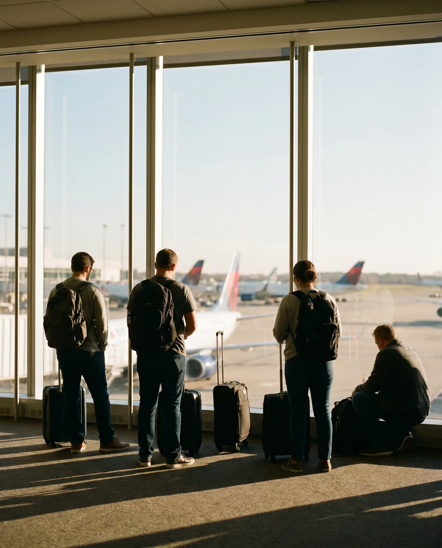 A documentary 4:5 frame evoking short-term mission flights — natural light, single subject, calm composition.